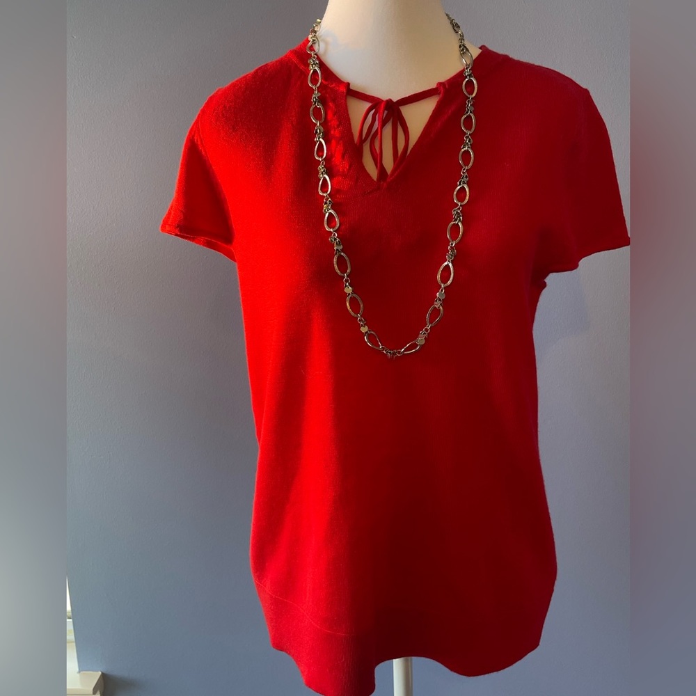 ANTHROPOLOGIE SIDE L, RED BLOUSE